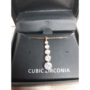 18k Yellow Gold Over Solid Sterling Silver CZ Pendant Necklace ***No Earrings***